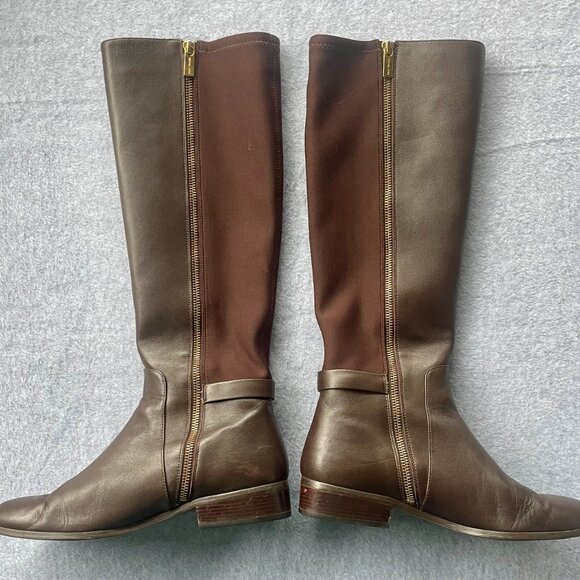 Michael Kors Brown Leather Riding Boots with Gold MK Charm – Size 9M - Picture 10 of 12